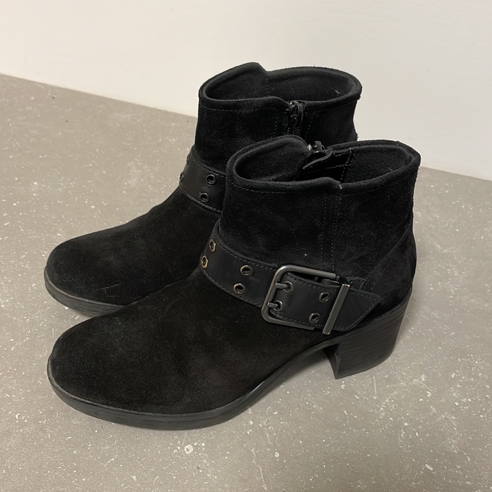 Black Buckle  Hollis Star Suede Short Bootie by Clark’s